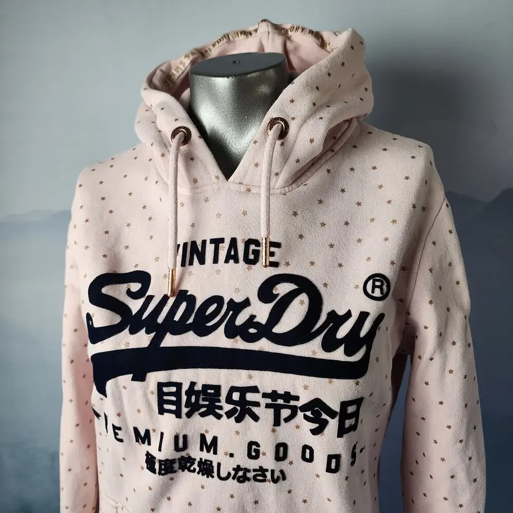 Superdry Vintage Premium Goods Shimmer All Over Print Blush Hoodie | Women's 8